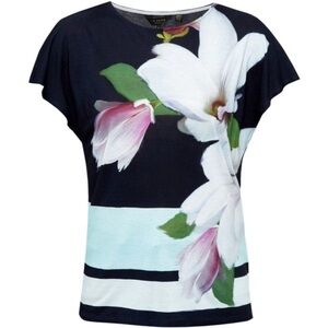 Ted Baker London Abigeyl Magnolia Print Cap Sleeve Knit Ted’s size 2 US S/M Navy